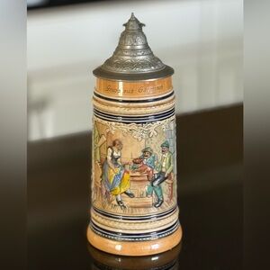 Vintage German Beer Stein with Pewter Lid